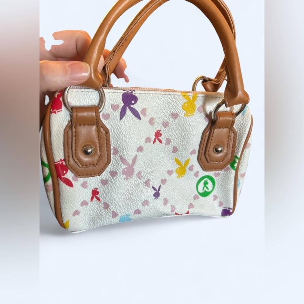 Playboy Mini Satchel Bag Bunny Print White Multicolor Y2K Small Handbag - Picture 2 of 8
